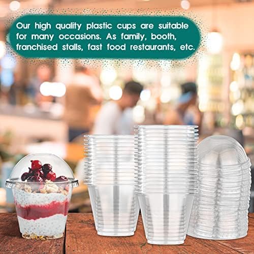 Хуаид 9 мл чисти пластични чаши со капаци, чисти пластични чаши за еднократна употреба, чаши за десерт за миленичиња од 9oz,