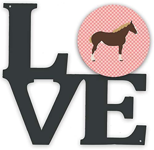 Каролина богатства BB7906Walv Percheron Horse Pink Check Check Metal Wallидни уметнички дела, убов, убов, убов,