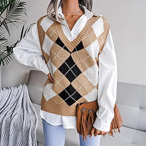 Nokmopo есен џемпери за жени 2022 колеџ стил случајна лабава плетена елек мода со џемпер со врат, плетен пулвер, врвен врвен пуловер