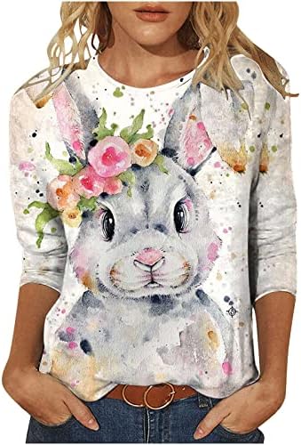 Тинејџерски девојки блуза графички врвови маички 3/4 ракави екипаж вратот Спандкс среќен велигденски јајце подарок бренд блуза 2023 година