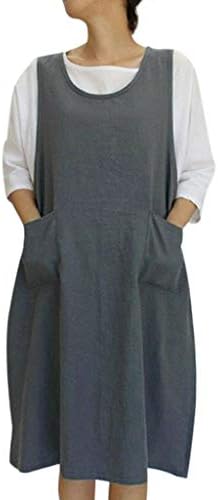 Памук фустан од памук, женски обични престилка џебови пина пред здолниште за фустан