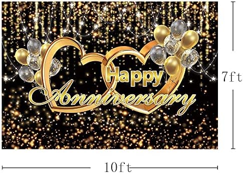 Aibiin 10x7ft црно злато среќна годишнина позадина злато сјај Бокех место за венчавка годишнина невестинска фотографија за туширање