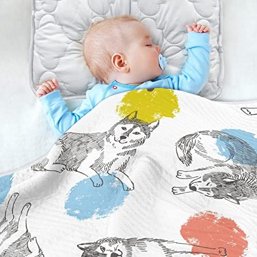 Swaddle Clute Cute Husky Potton Conte за новороденчиња, примање ќебе, лесен меко залепено ќебе за креветчето, шетач, ќебиња
