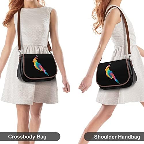 Врзана боја Кокатиел кожна чанта од средно рамо модни лежерни торби со вкрстени крстови со лента