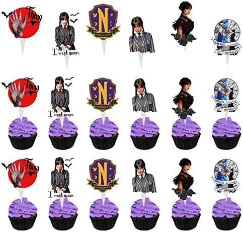24 компјутери во среда Адамс Декорации за забави со хокус покус торпи за кекс, за марки за роденденска забава за Ноќта на вештерките