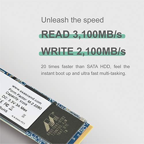 Exascend EXC3 512GB PCIe M. 2 2280 Gen 3x4 NVMe 3D NAND 3,100 MB/s Внатрешна SSD