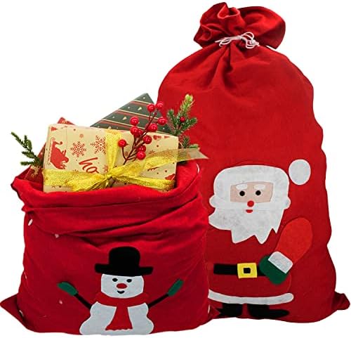 QVMKWL 2 Парчиња Голема Големина Божиќна Вреќа за Дедо мраз, 19,7 x27, 5 Божиќна Платнена Торба Со Врвка За Влечење, Божиќна Торба За Складирање