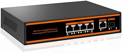 Yiduoyuncai 5 Port Gigabit POE Switch, 4*1000Mbps POE Port+1 Uplink Gigabit Port, 1*1000Mbps SFP слот, 150W, 802.3Af/at, Metal Fanless,