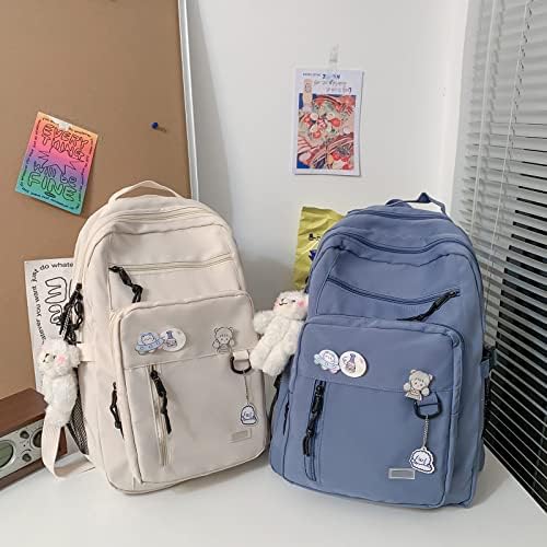 GAXOS Cute Aesthetic Backpack for School Middle Student Travel Син Ранец Тинејџери Девојки Мечка Пин Книга Кеси