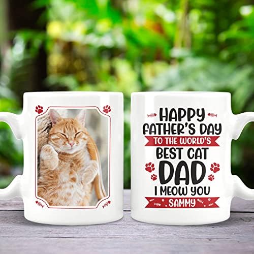 Урвог Персонализирана Фотографија Среќен Ден На Таткото На Најдобрата Мачка Во Светот Те Мјаукам 2 Страни Печатени Керамички Кафе Кригла, 22 мл.