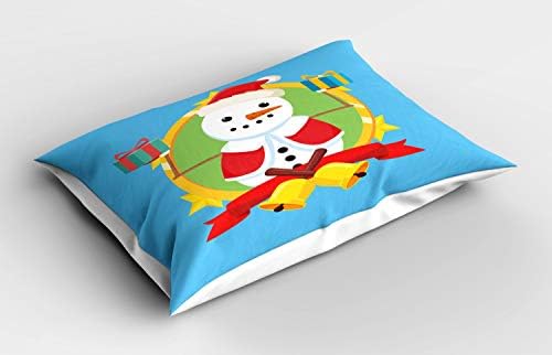 Амбесон Божиќна перница срам, снежен човек во Дедо Мраз портрет во круг со цртан филм со bellвона и подароци, декоративна стандардна големина