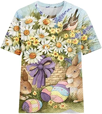Womenенски Велигденски маички кошули слатки зајаче јајца графички маички кратки ракави екипаж обична маица лабава удобна врв