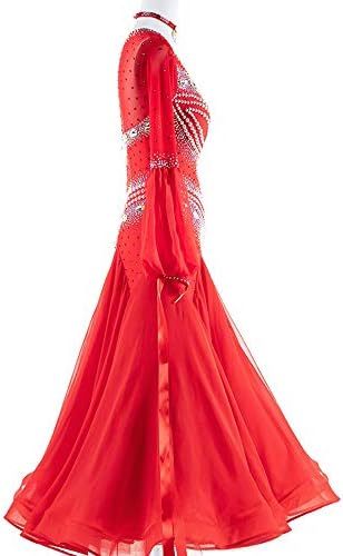 Колекција на Шинг - AB10 Womenените Елегантно Танго Волц Салса Стандарден танц фустан Ликра Кристал - Обично изработено црвено