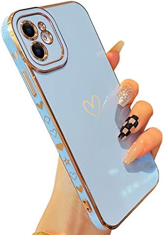 Skyseao Компатибилен со iPhone 11 случај симпатична, луксузна позлатена срцева случај за жени девојки, мека TPU целосна фотоапаратна