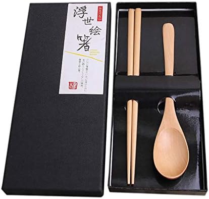 Јапонски стил гроздобер дрвени стапчиња за јадење и лажица садови 5 парчиња Поставете душеци за светло место