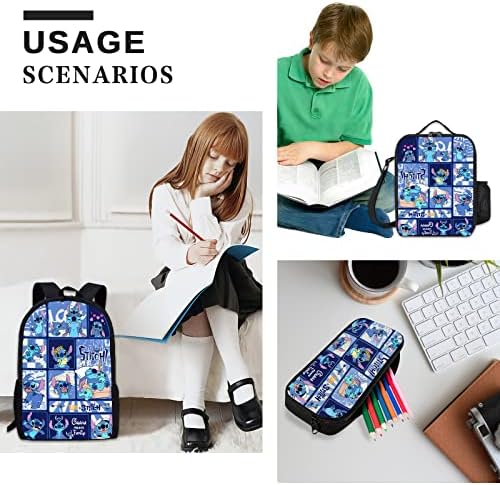 МФИВЕНА Тинејџери за цртани торбички постави ранец за девојчиња момчиња 17 лаптоп бук-лаптоп со изолирана торбичка за торбички со висок капацитет