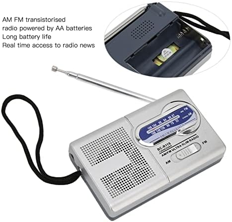 Преносно радио AM/FM, 2AA батерија управувана со wallид или батерија управувана за дома и отворено, силен прием, радио со звучник