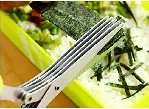 Ножици за емоли од билки, повеќенаменска 5 сечила кујна за сечење смолкнување со безбедносно покритие и чешел за чистење