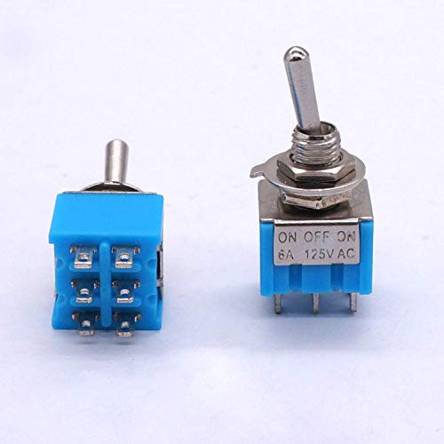 TPUOTI 10PCS MINI MTS-203 6-PIN ON/OFF/ON 6A 125V 3 Позиција Прекинувач