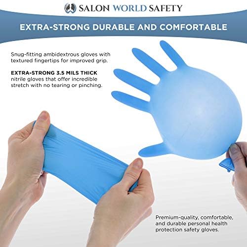 Салон Светска безбедност сина нитрил за еднократна употреба на ракавици, 3 кутии од 100, средна големина, 3,5 милји - латекс бесплатно, текстура,