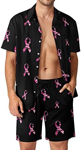 Weedkeycat Carmulfage розова лента машка облека за плажа 2 парчиња хавајски копче надолу со кошула Краток ракав и шорцеви на багажникот