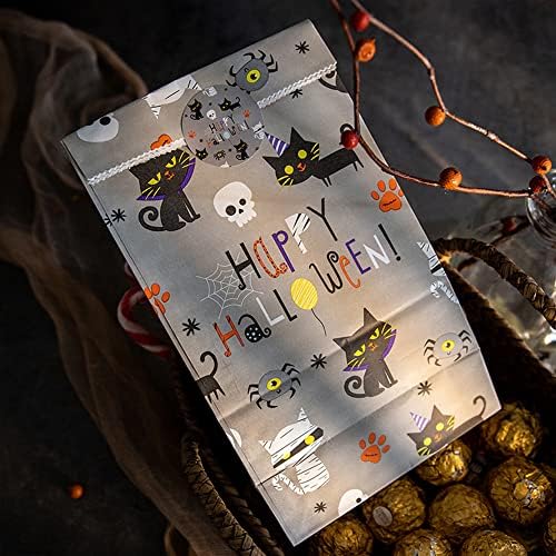 Комплет Од 24 Партиски Хартиени Кеси Крафт Третираат Торби За Подароци Торби За Бонбони Со Рамно Дно Со Налепници