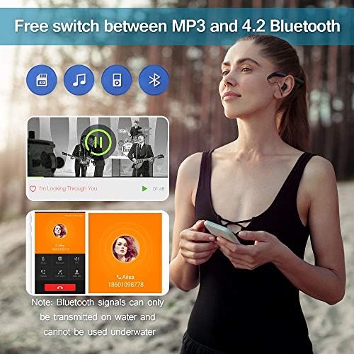 Водоотпорен MP3 плеер за пливање Bluetooth, Tayogo IPX8 8GB подводни слушалки со функција за мешање, за спортови на вода, трчање, нуркање-црна