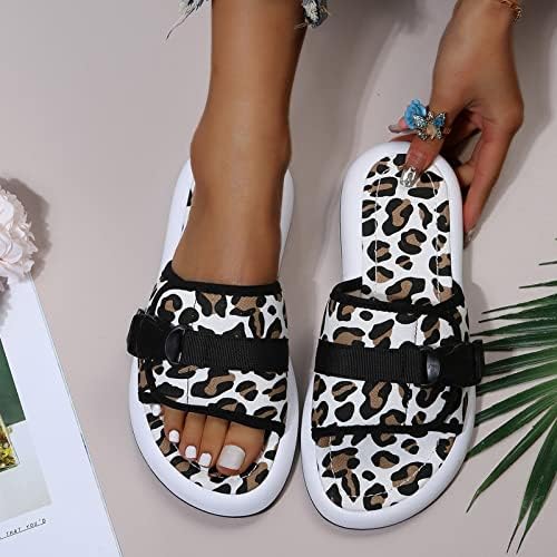 Лето дишење отворени чевли печати печати рамни влечки леопард лизгачки сандали отворени пети рамни сандали за жени жени сандали