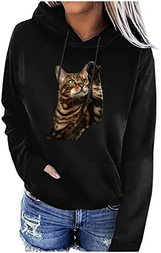 3Д мачка со маички за печатење со жени Симпатична пукачка мачка epingиркање мачка графичка мета ретро -обични дуксери џебни џебни џебни кошули