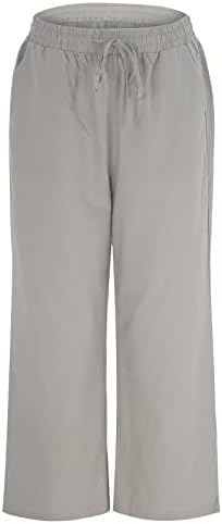 Panенски памучни постелнини панталони, еластична еластична висока половината ширина на ногата Палацо летен трендовски панталони