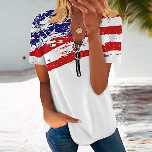 Американско знаме Туника врвови жени плус големина патриотска маица 4-ти јули лабава маички за маички 1/4 по поштенски патент на врвови