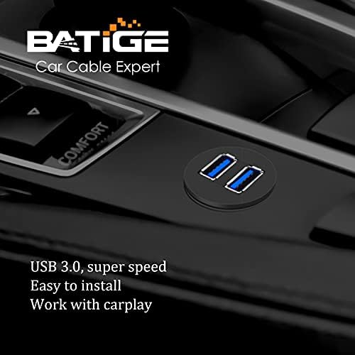 Batige 2 пакет Двојна USB 3.0 CAR MONT FLUSH CABLE USB3.0 машки до женски автомобил за монтирање на кабел за продолжување на водоотпорен