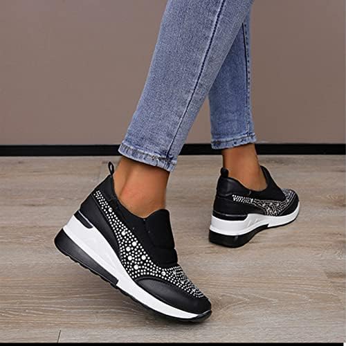 Women'sенски обични чевли модни rhinestones платформа клин-лизгачки патики класичен удобност ниско ниво на одење