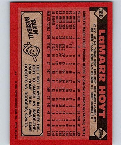 1986 Бејзбол Топс 380 Ламар Хојт Сан Диего Падрес Официјална картичка за трговија со МЛБ