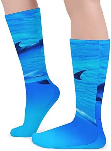 Плевел Делфин ВО Длабоко Сино Море Дебели Чорапи Новина Смешно Печатење Графички Секојдневни Чорапи Со Топла Средна Цевка За Зима