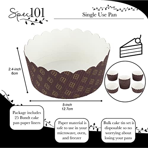 Спецификација101 Тава За Торта за Печење 25 парчиња Сет-5 х 2.4 Во Тркалезни Садови За Декоративна Хартија За Еднократна Употреба