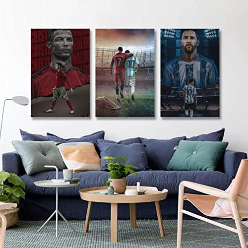 Уметнички Фудбалски Ѕвезди На Мофанми Кристијано Роналдо и Лионел Меси Платно Плакат Уметнички Ѕид Декор 16ин € 24in