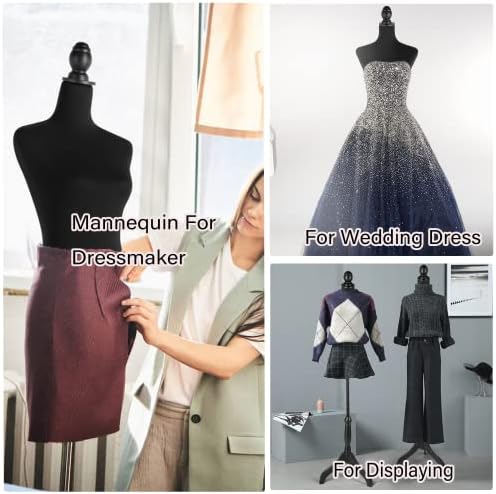Форма на фустан од дома со одвојлив капак од црна ткаенина, 52-67 инчи, прилагодливо женско манекен торзото со статив за статив за