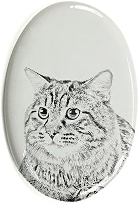 Уметност Куче Оод. Курилијан Бобтаил, Овален Надгробен Споменик Од Керамичка Плочка со Слика на мачка