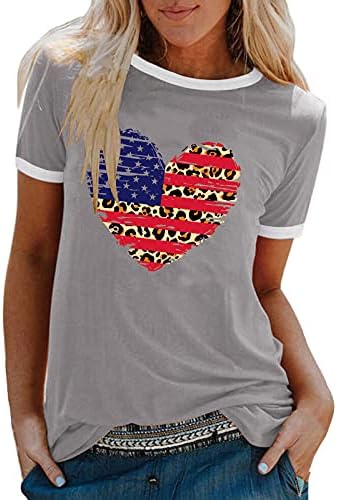 4-ти јули Патриотски врвови за жени Денот на независноста кошула летни графички маици во САД знаме срце лекоарски блузи