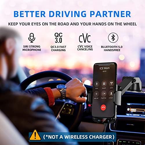 Magift Bluetooth FM Transmiter за автомобил - 3 во 1 Bluetooth Adapter Car со држач за телефони поддржува QC3.0 полнење, посилен микрофон