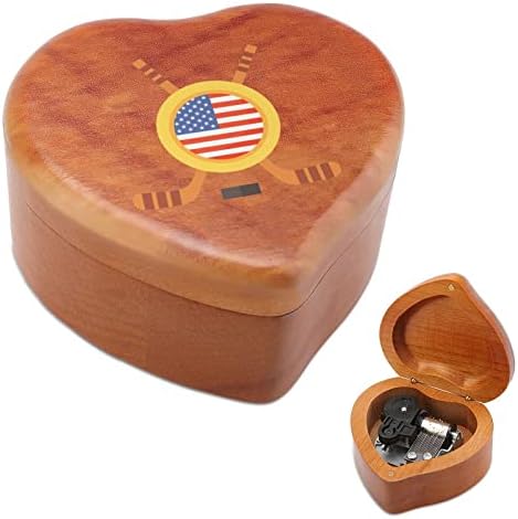 Хокеј во Соединетите Држави дрвена музичка кутија со форма на срцева форма на музички кутии гроздобер дрвена кутија за подарок