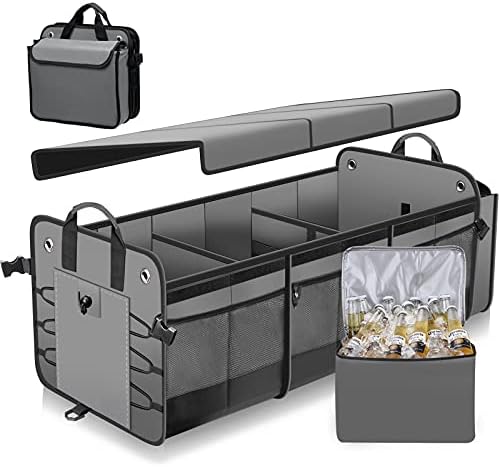 Голем организатор на багажникот со отстранлив ладилен торбички со траење на мулти-прегради w/ преклопно покритие, складирање на карго за