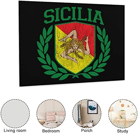 Сицилијанско знаме на штит со ловоров платно сликање печатено истегната висечка wallидна уметност декор за канцеларија во соба 12 x16