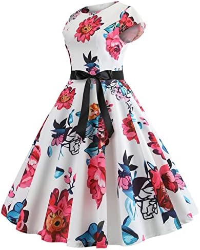 Женски обичен фустан гроздобер печати краток ракав чипка-фустан со кратки занишани фустани обични фустани