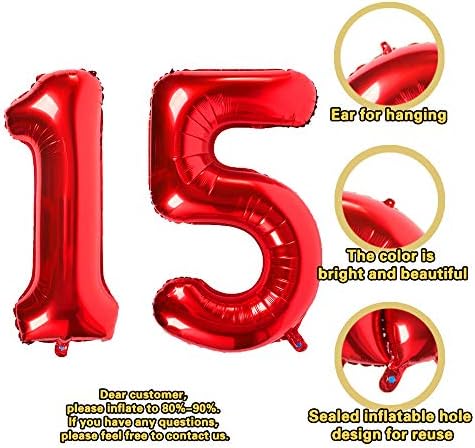Црвен Број 15 Балони, 40 Инчен Роденденски Број Украси За Забави Со Балони Снабдува Хелиумска Фолија Миларни Дигитални Балони