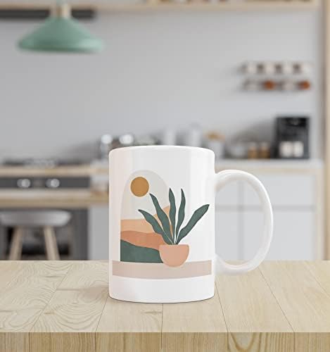 Кунлиса Бохо чаша чаша, апстрактна бохо сонце планини тенџере растение керамички кригла-11oz кафе млеко чај чаша чаша чаша, боемски