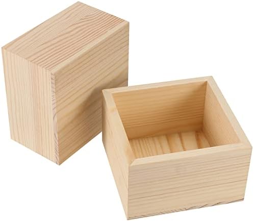 ЈАПЧЕТ 18 Пакет 4 Инчен Квадратна Дрвена Кутија, Недовршена Дрвена Кутија За Складирање Организатор Занает Рустикална Кутија ЗА САМ