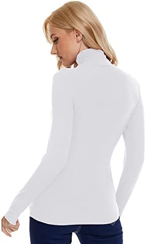 XSRYT Жените Се Потсмеваат На Желка Врвови Кошули Со Долги Ракави Ребрести Плетени Пуловери Долни Врвови