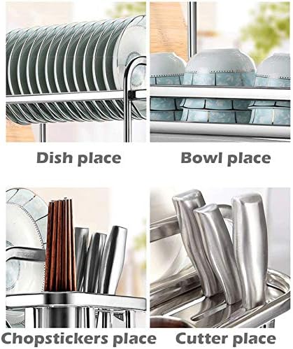 Ijwoa 2 нивоа задебелно од не'рѓосувачки челик за сушење решетката за сушење кујнски полица, обложен кујнски нож, мијалник за миење